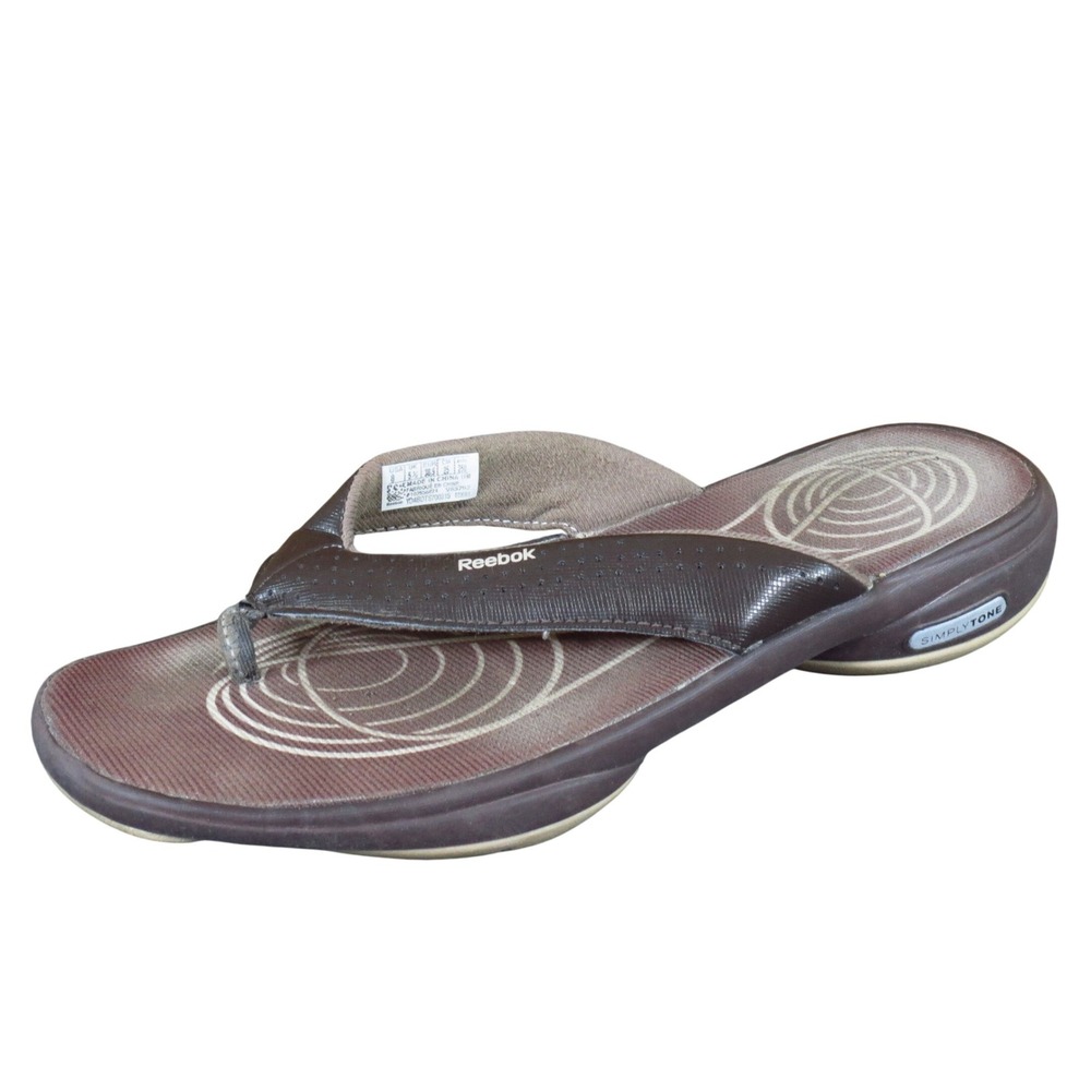 Reebok EasyTone Women Sandal Size 8 Walking Athletic Flip Flop Brown‎ Synthetic